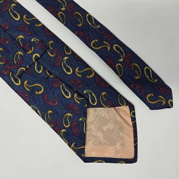 PAUL STUART VINTAGE USA SILK TIE BLUE BURGUNDY PAISLEY SATIN TEXTURE 3.75" X 56" - Picture 2 of 2